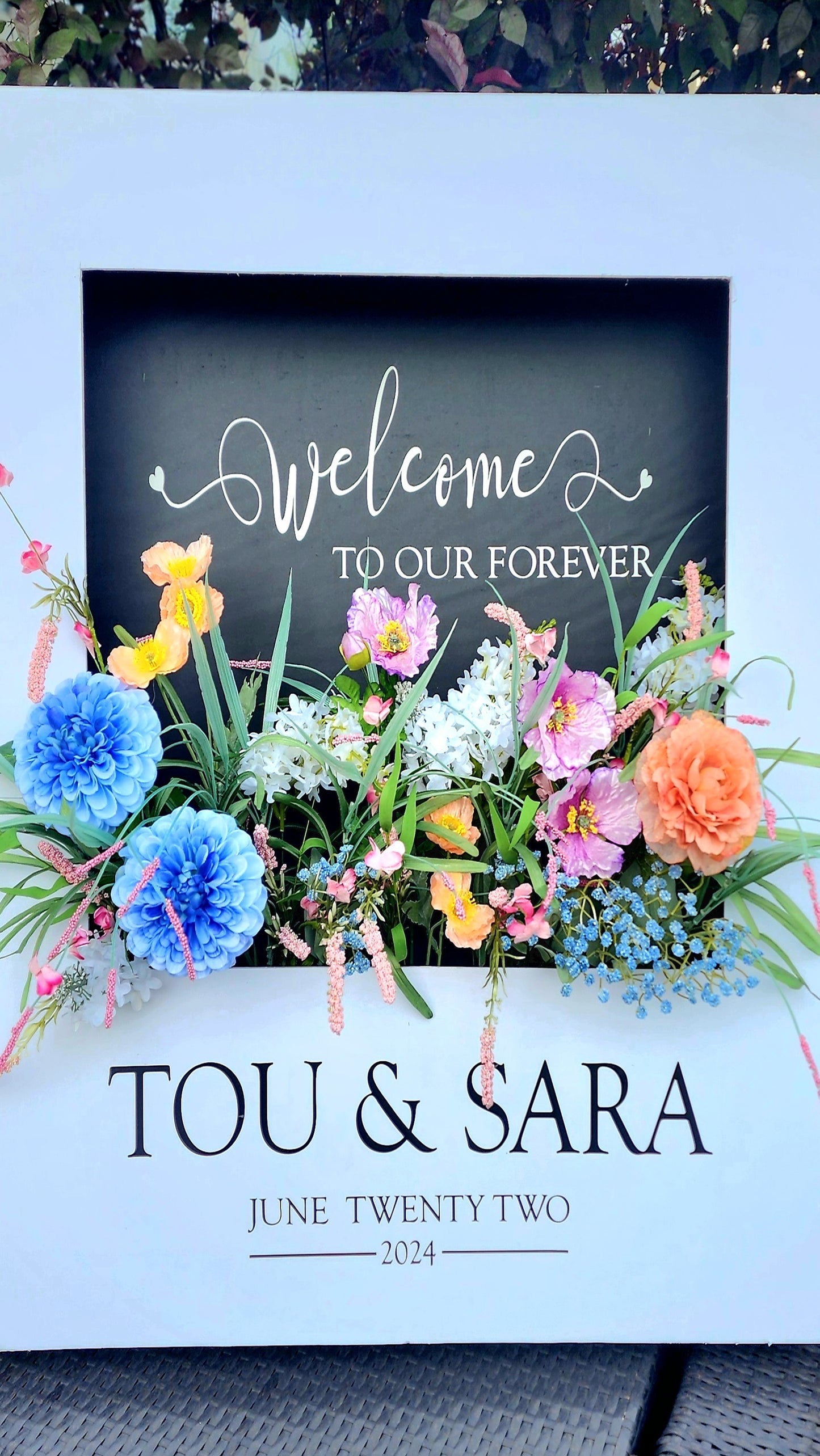 Welcome Sign with Black Interior Background