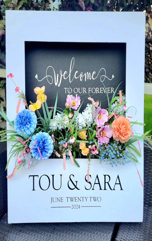 Welcome Sign with Black Interior Background